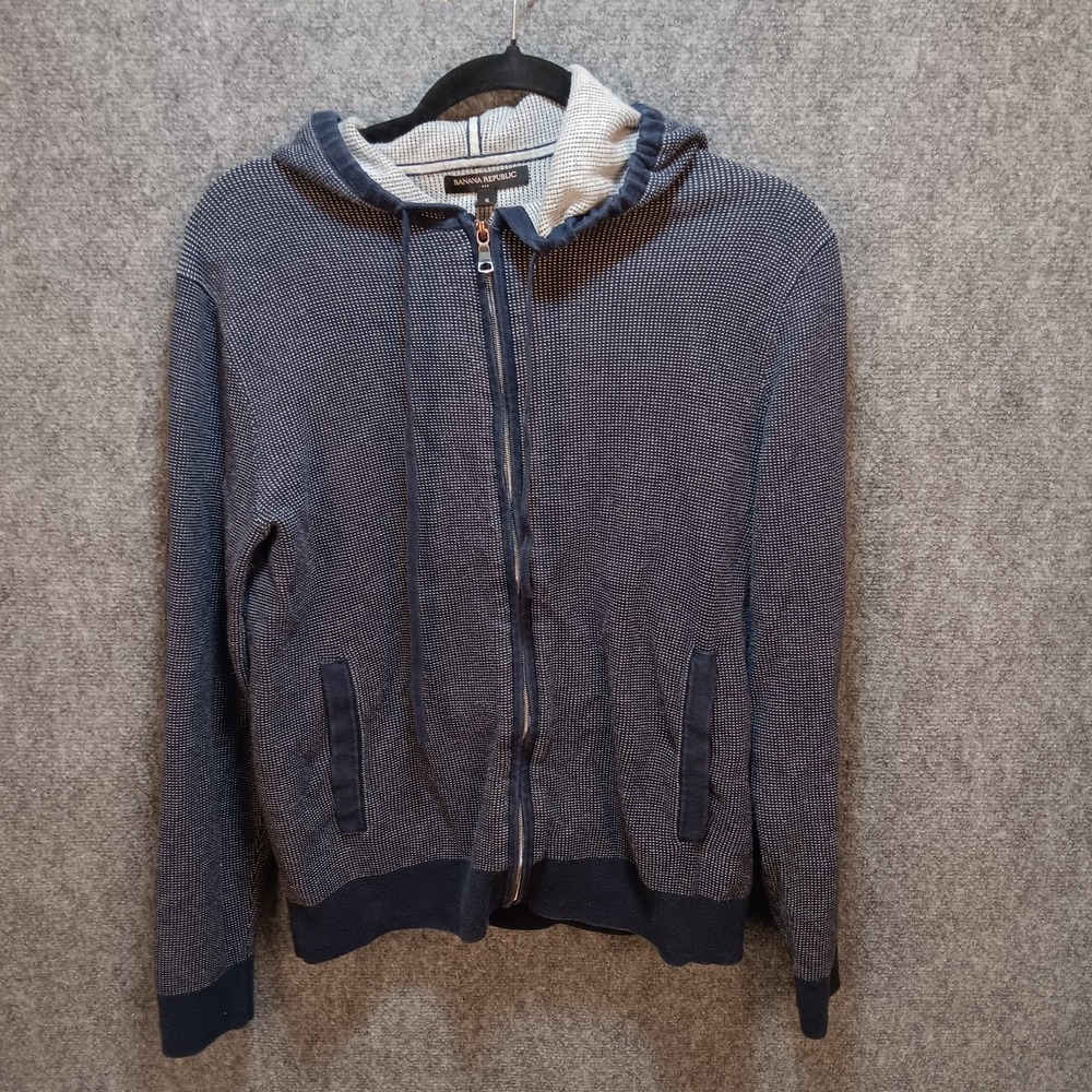 Banana Republic Mens Small Blue Cotton Full Zip Hoodie Sweatshirt Knit Pockets